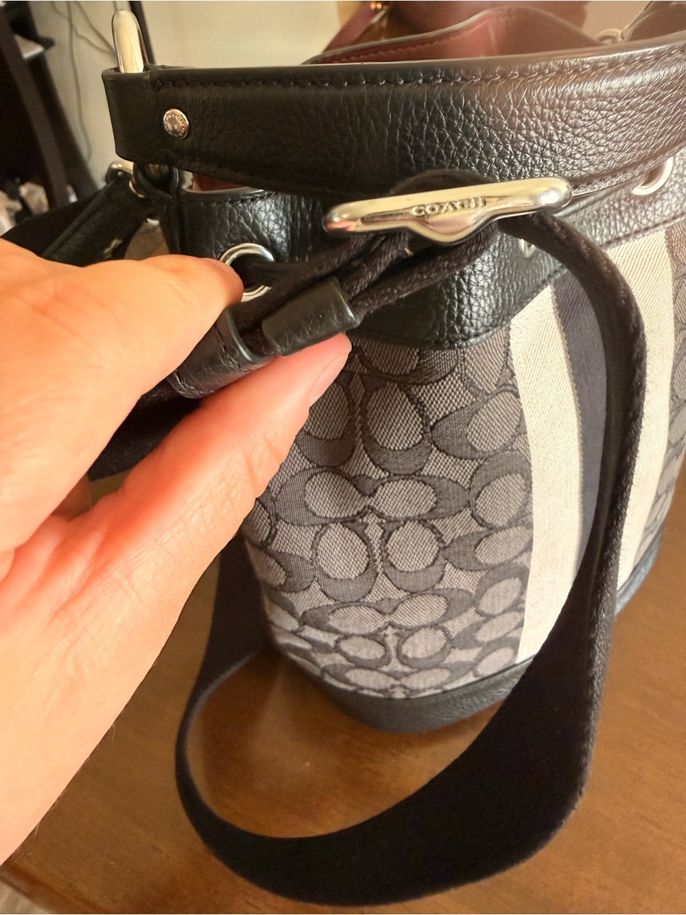 Coach Charcoal and Black Signature Bucket Crossbody - Picture 4 of 7